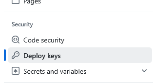 Auswählen der Option Security > Deploy Keys